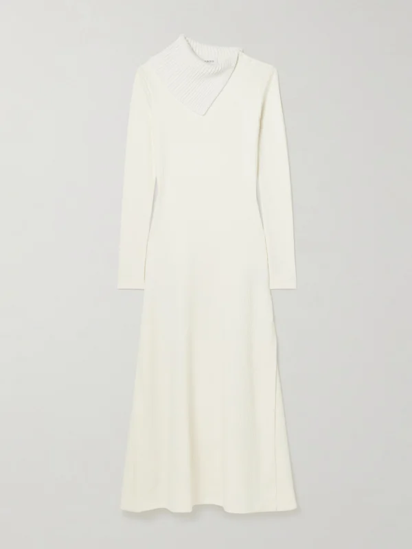 16Arlington Gitsie Cotton-trimmed Button-detailed Ribbed Stretch-jersey Midi Dress