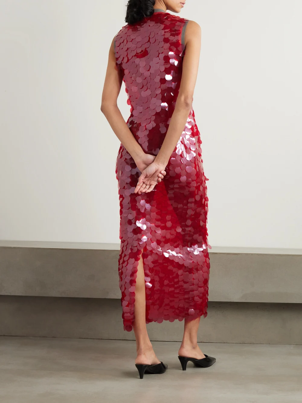 Back view of the 16Arlington Tovia Sequined Stretch-tulle Midi Dress