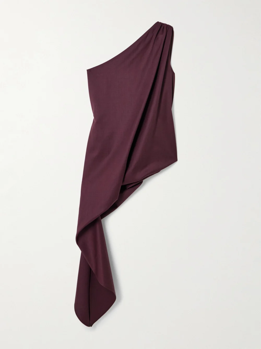 Abadia Ayla One-shoulder Draped Wool-blend Twill Top in burgundy