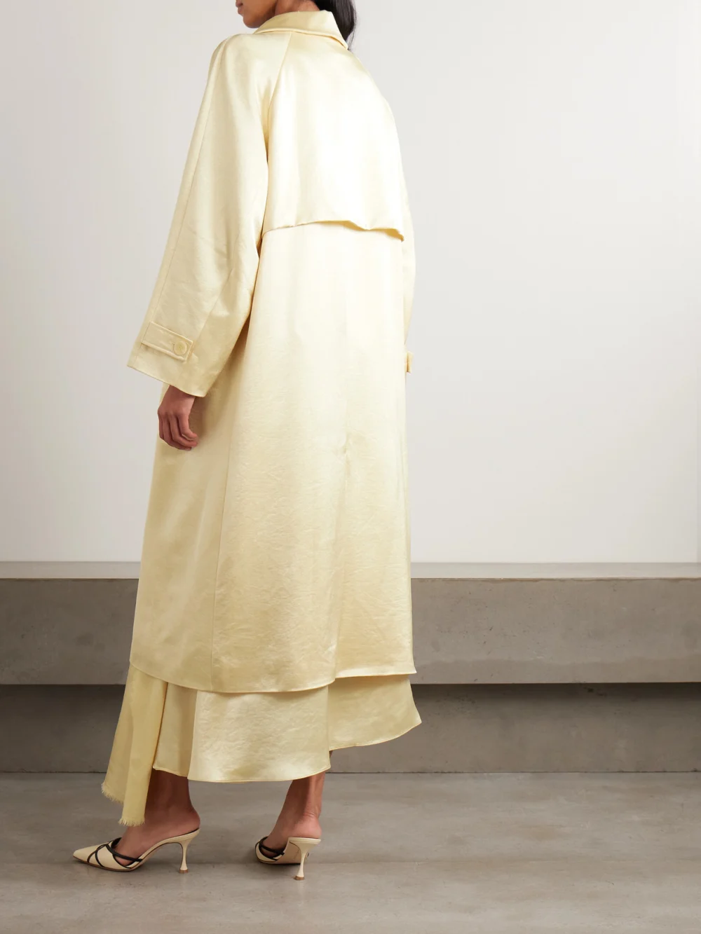 Back view of the Abadia Double-breasted Satin-twill Trench Coat