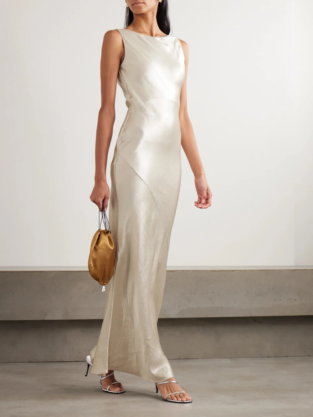 Abadia Draped Hammered-satin Gown, worn by a model