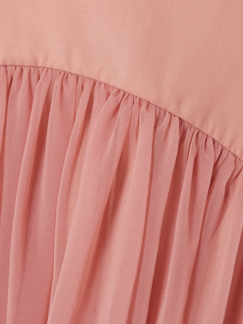Close-up detail of the Abadia Paneled Gathered Twill and Chiffon Maxi Skirt