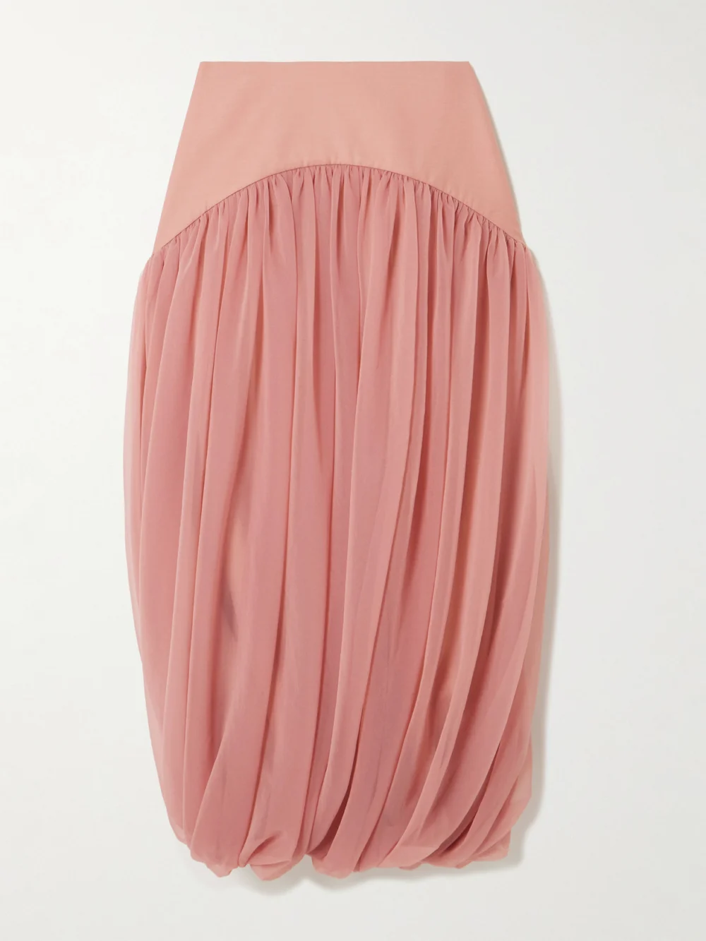 Abadia Paneled Gathered Twill and Chiffon Maxi Skirt in pink