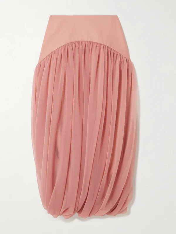 Abadia Paneled Gathered Twill and Chiffon Maxi Skirt