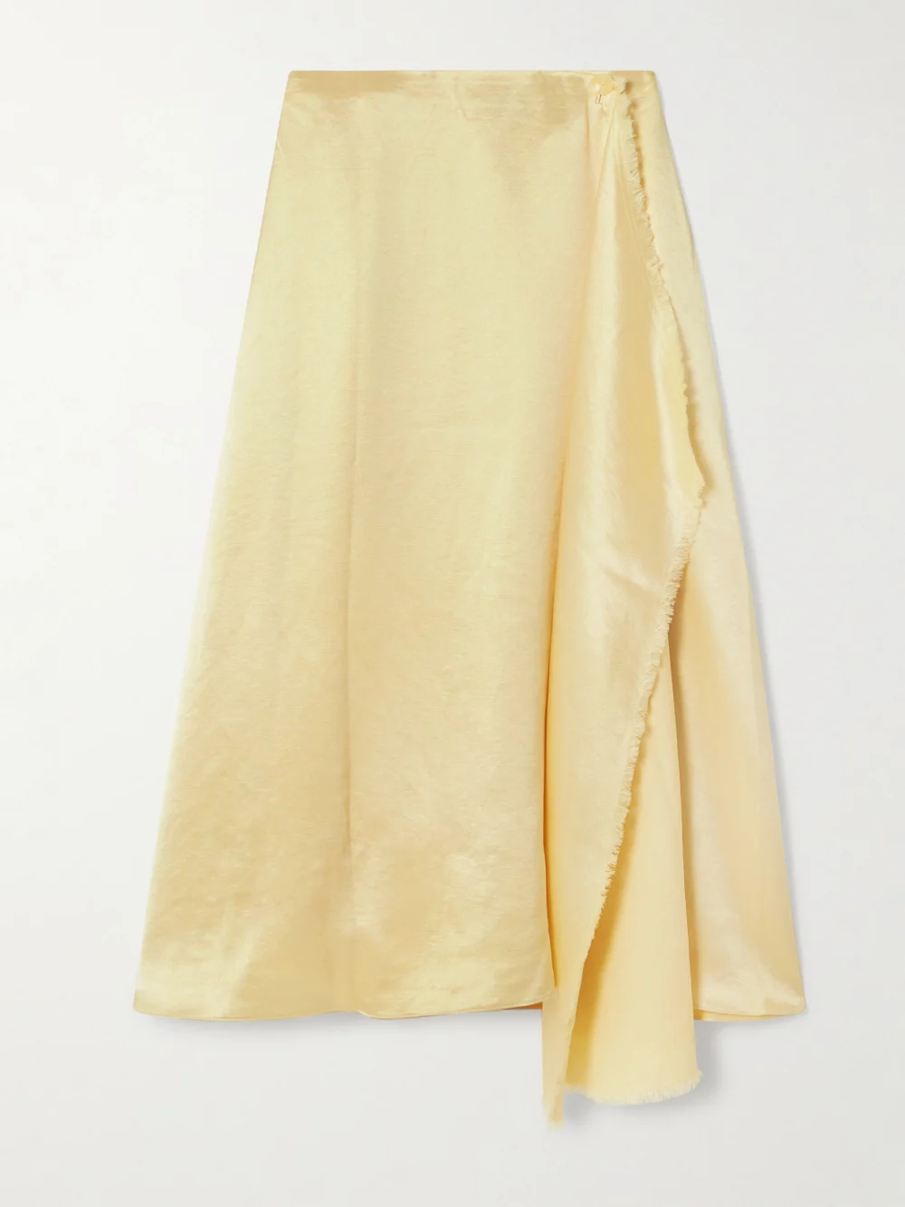 Abadia Verlap Draped Frayed Dupioni Wrap Maxi Skirt in pastel yellow