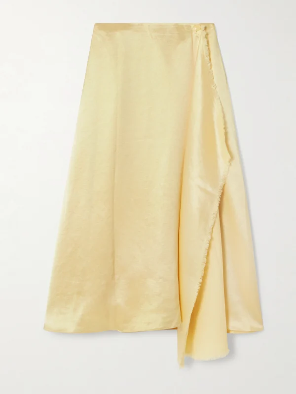 Abadia Verlap Draped Frayed Dupioni Wrap Maxi Skirt