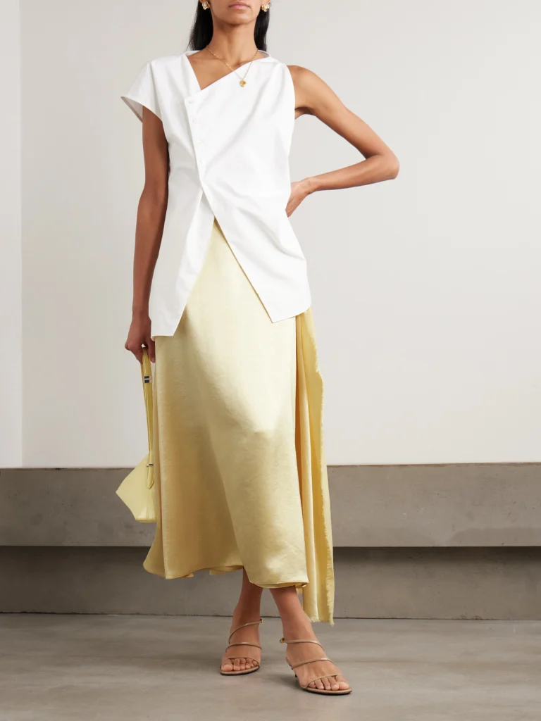 Abadia Verlap Draped Frayed Dupioni Wrap Maxi Skirt