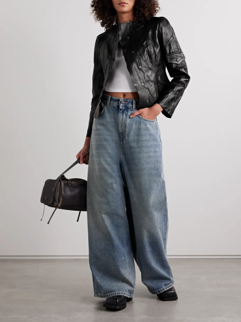 Acne Studios Distressed Leather Jacket, worn by a model