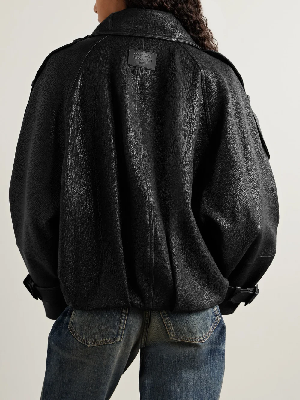 Back view of the Acne Studios Double-breasted Textured-leather Jacket