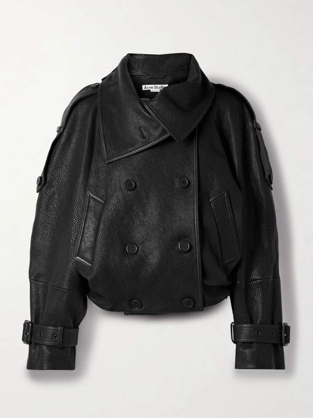Acne Studios Double-breasted Textured-leather Jacket in black