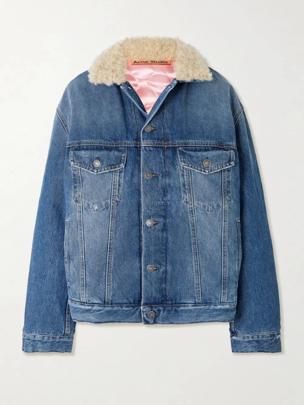 Acne Studios Fleece-trimmed Padded Denim Jacket in mid denim