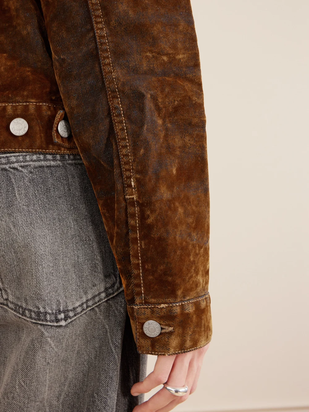 Close-up detail of the Acne Studios Flocked Denim Jacket
