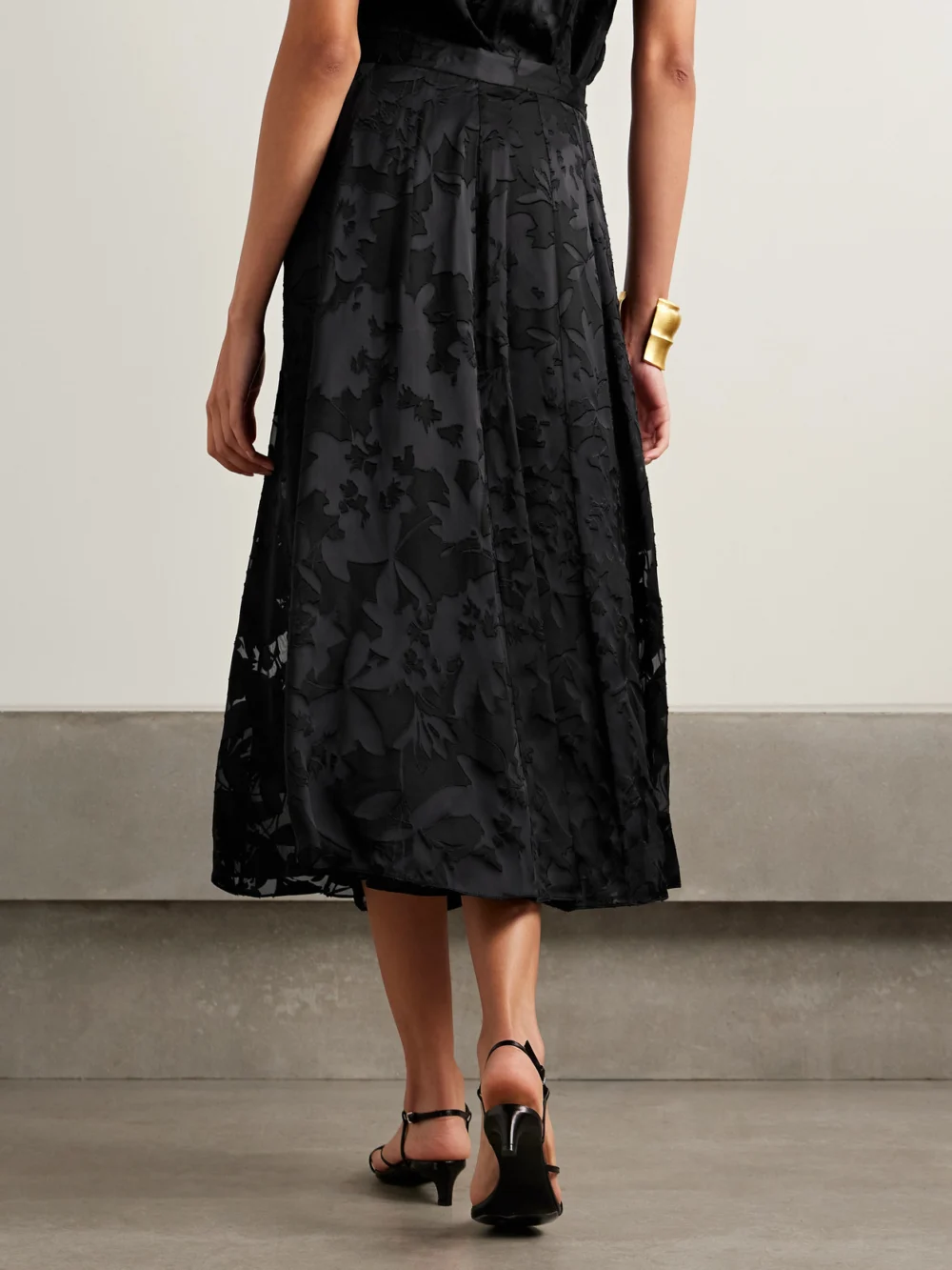 Back view of the Adam Lippes Emi Devoré-satin Midi Skirt