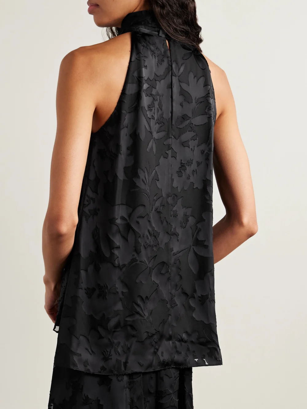Back view of the Adam Lippes Giulia Devoré-satin Halterneck Top