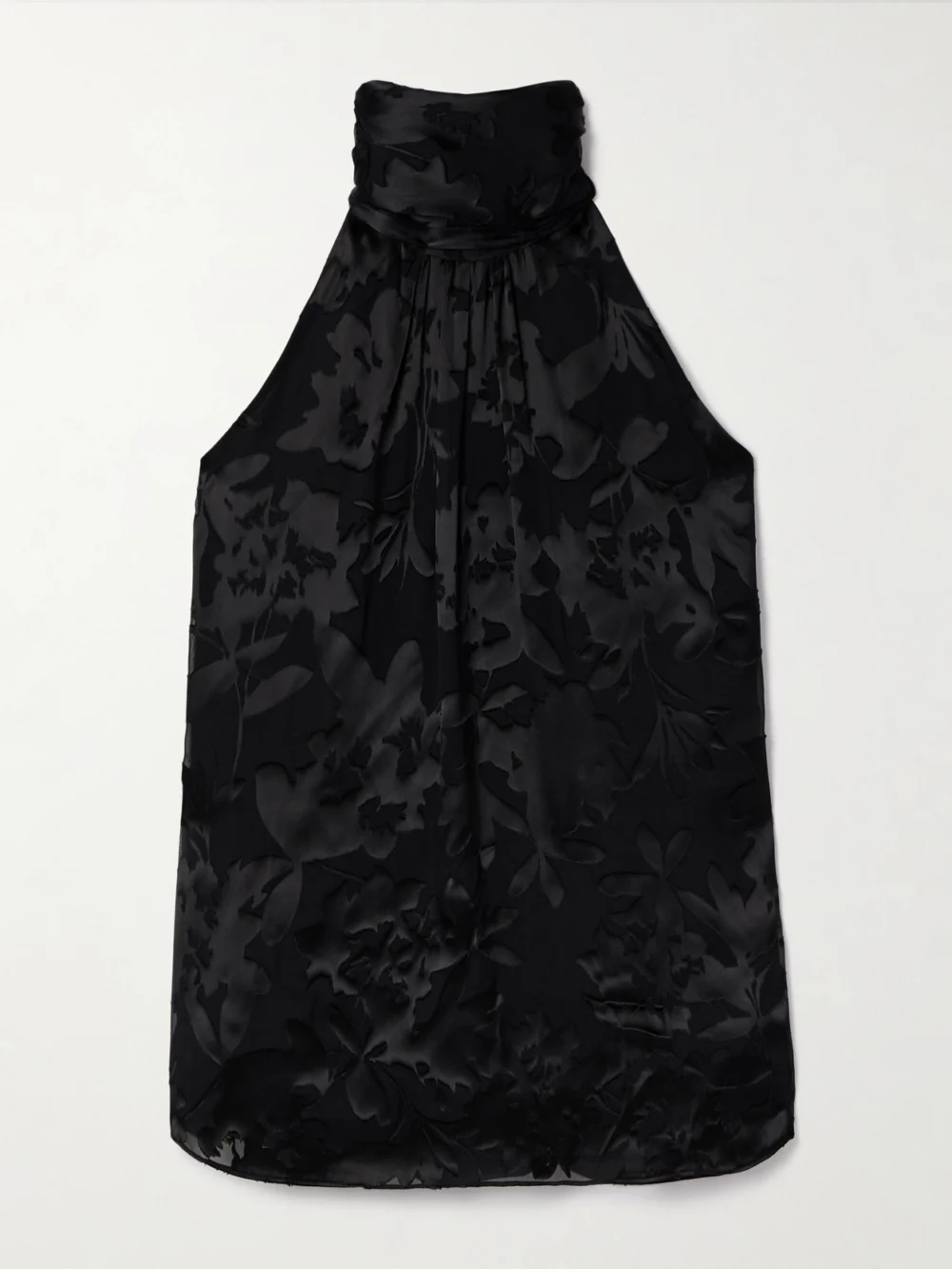 Adam Lippes Giulia Devoré-satin Halterneck Top in black
