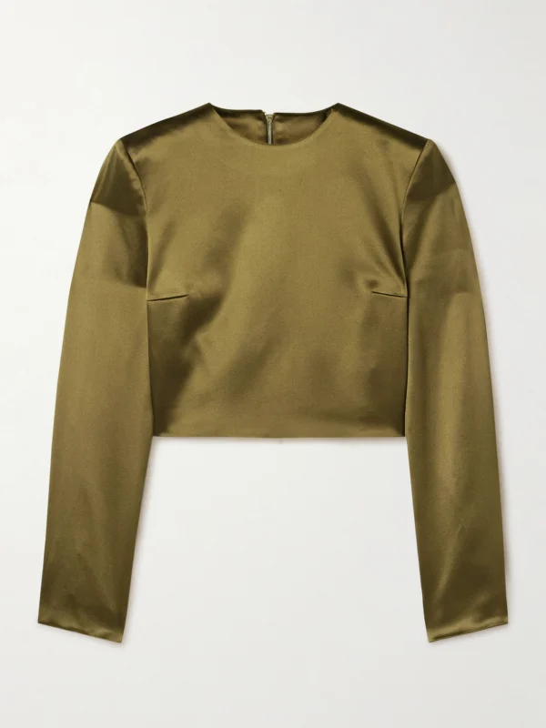 Adam Lippes Keira Cropped Silk-charmeuse Top