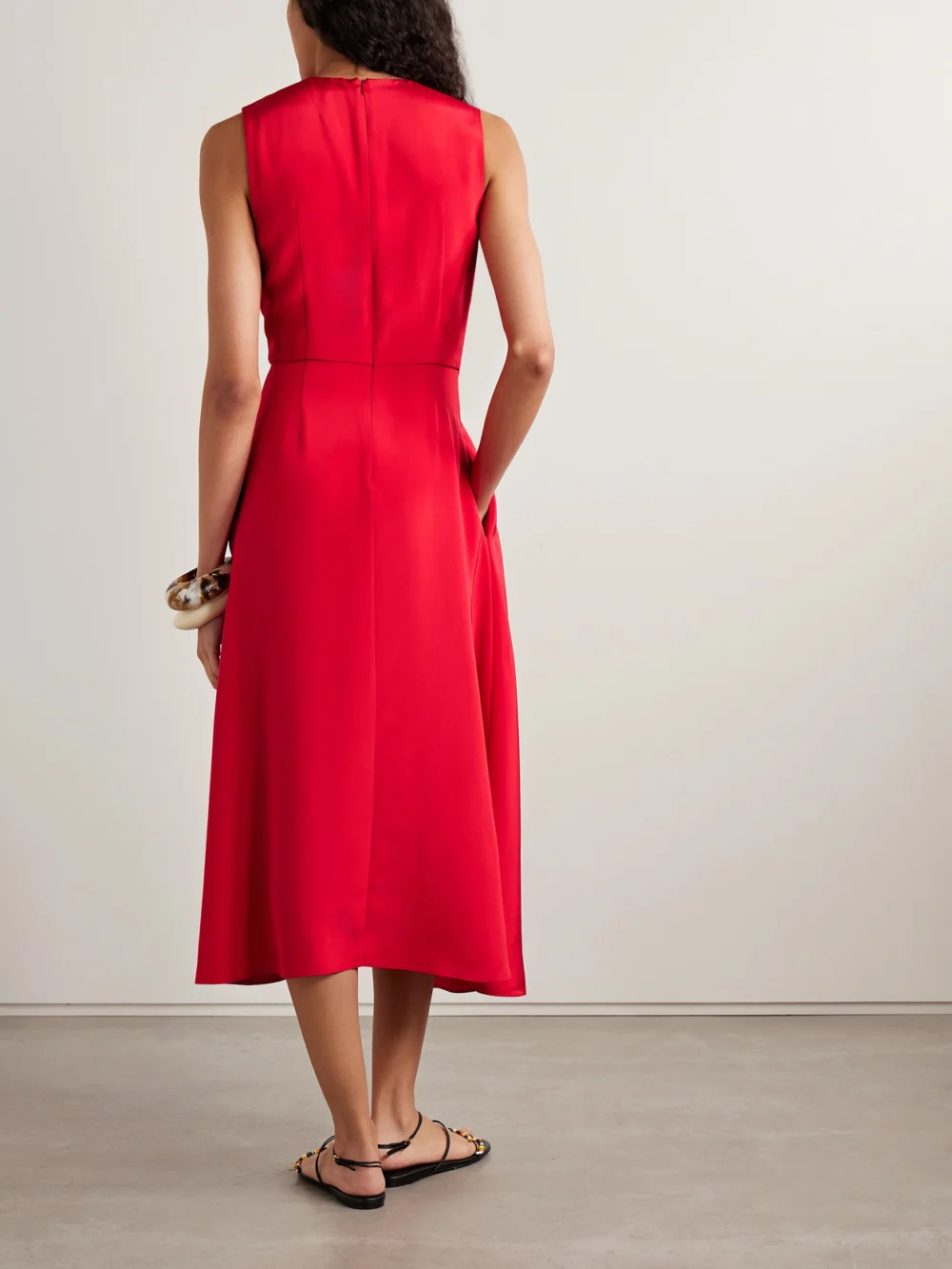 Back view of the Adam Lippes Lynn Draped Silk-crepe Midi Dress