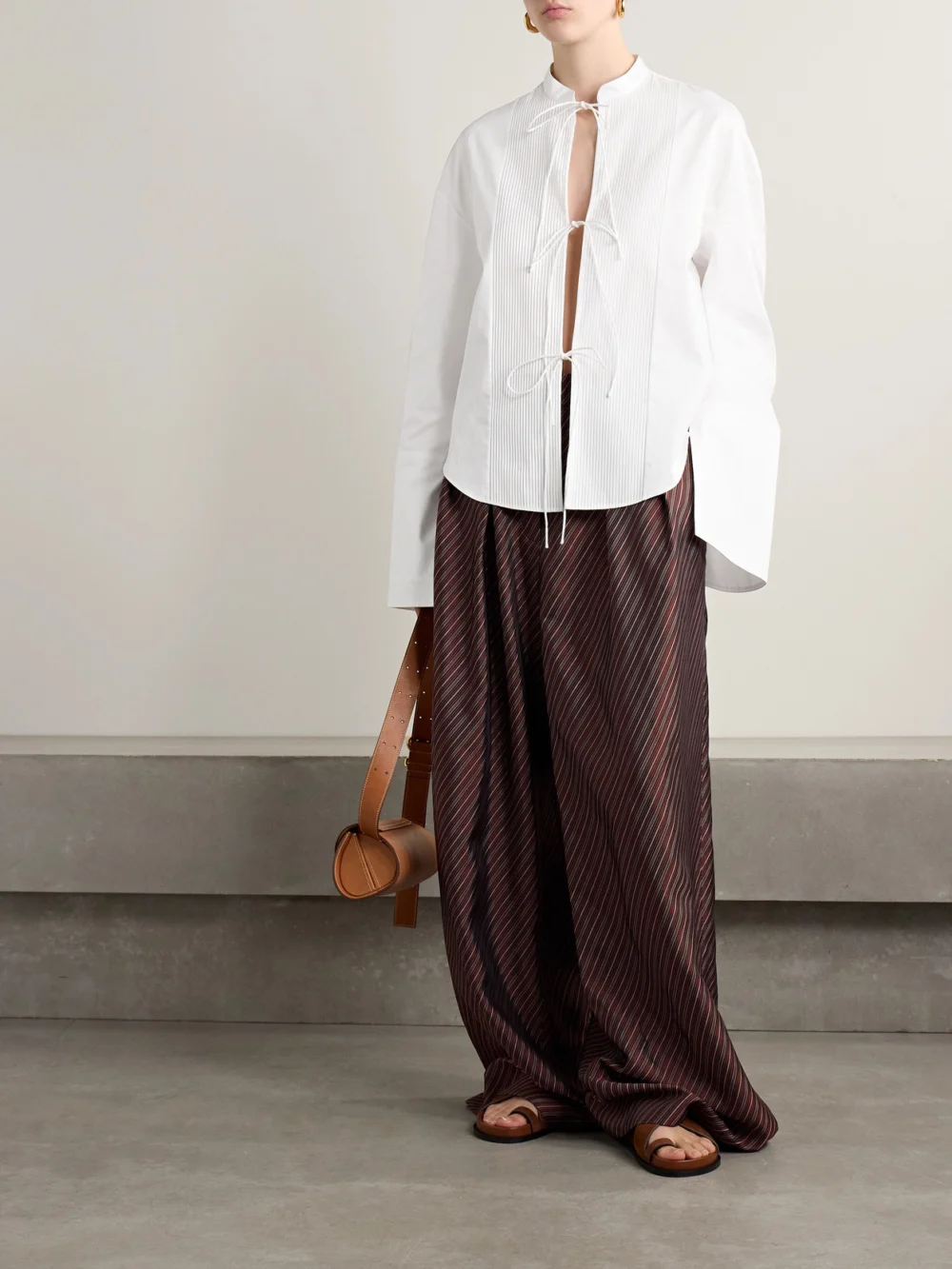 Adam Lippes Mick Oversized Pintucked Organic Cotton-poplin Shirt, worn by a model