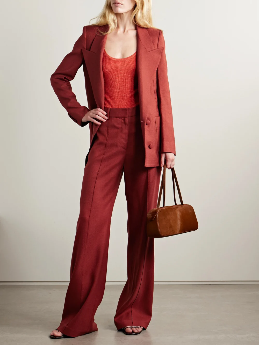 Adam Lippes Riva Double-breasted Canvas Blazer, worn by a model