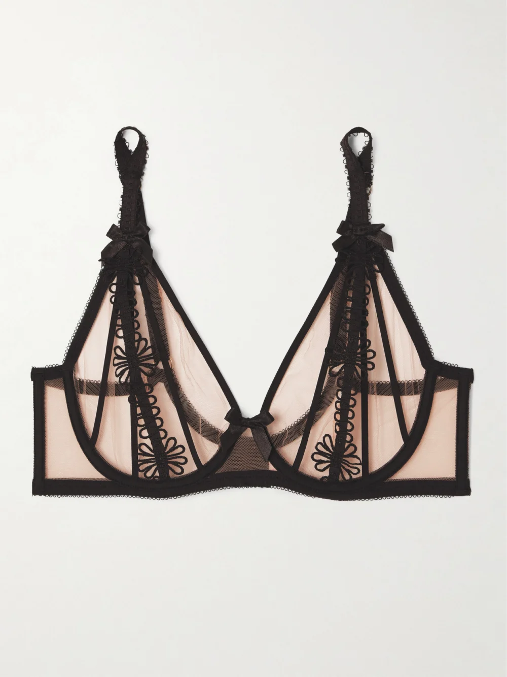 Agent Provocateur Coletta Grosgrain-trimmed Appliquéd Tulle Underwired Bra in beige