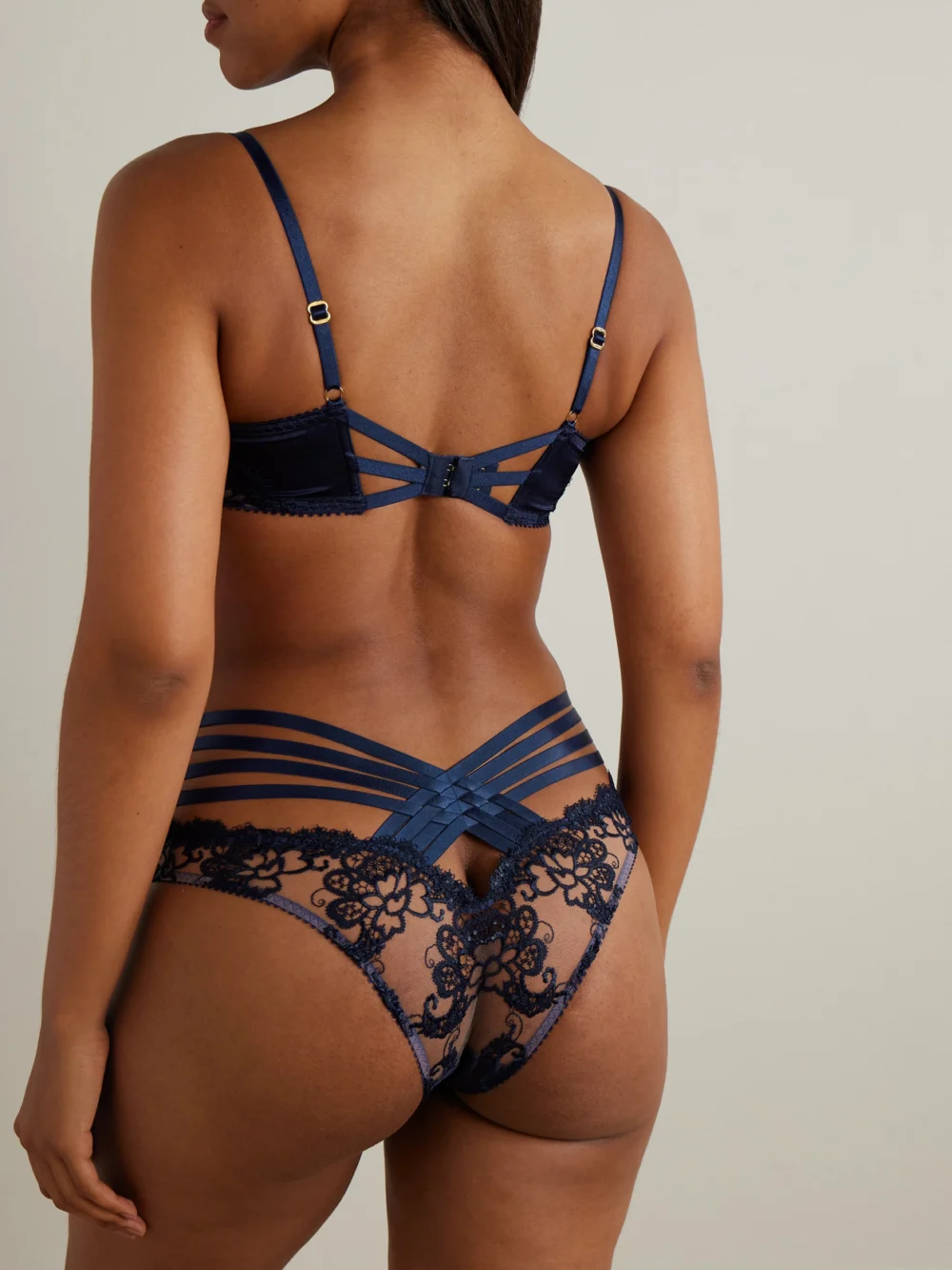 Back view of the Agent Provocateur Dioni Woven Satin-trimmed Leavers Lace Briefs