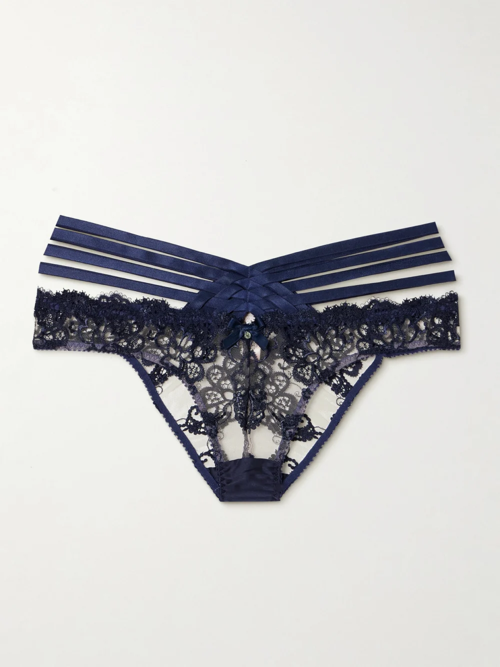 Agent Provocateur Dioni Woven Satin-trimmed Leavers Lace Briefs in navy