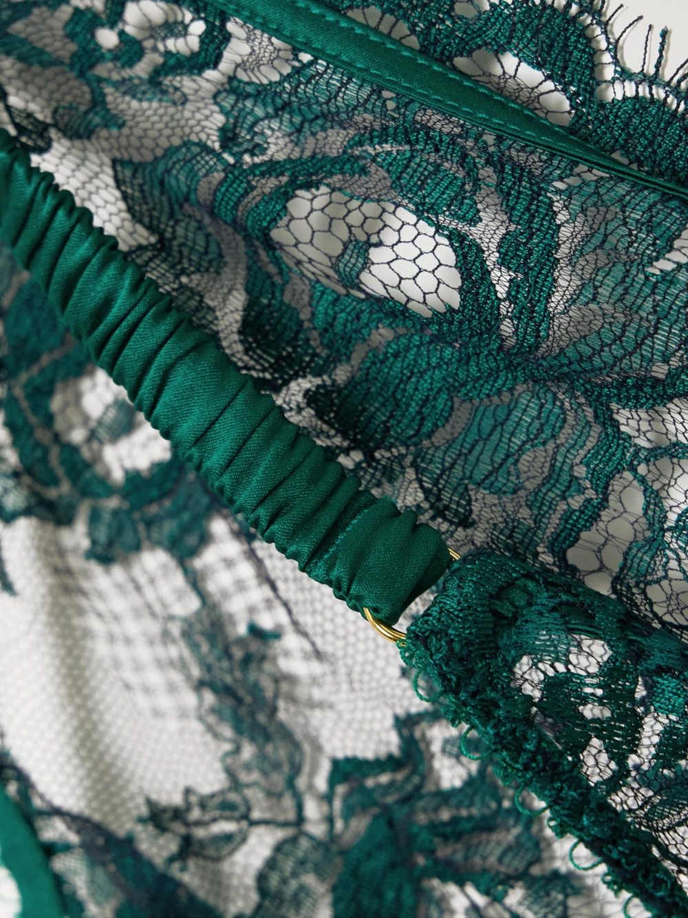 Close-up detail of the Agent Provocateur Solanna Silk-blend Satin and Lace Underwired Bra