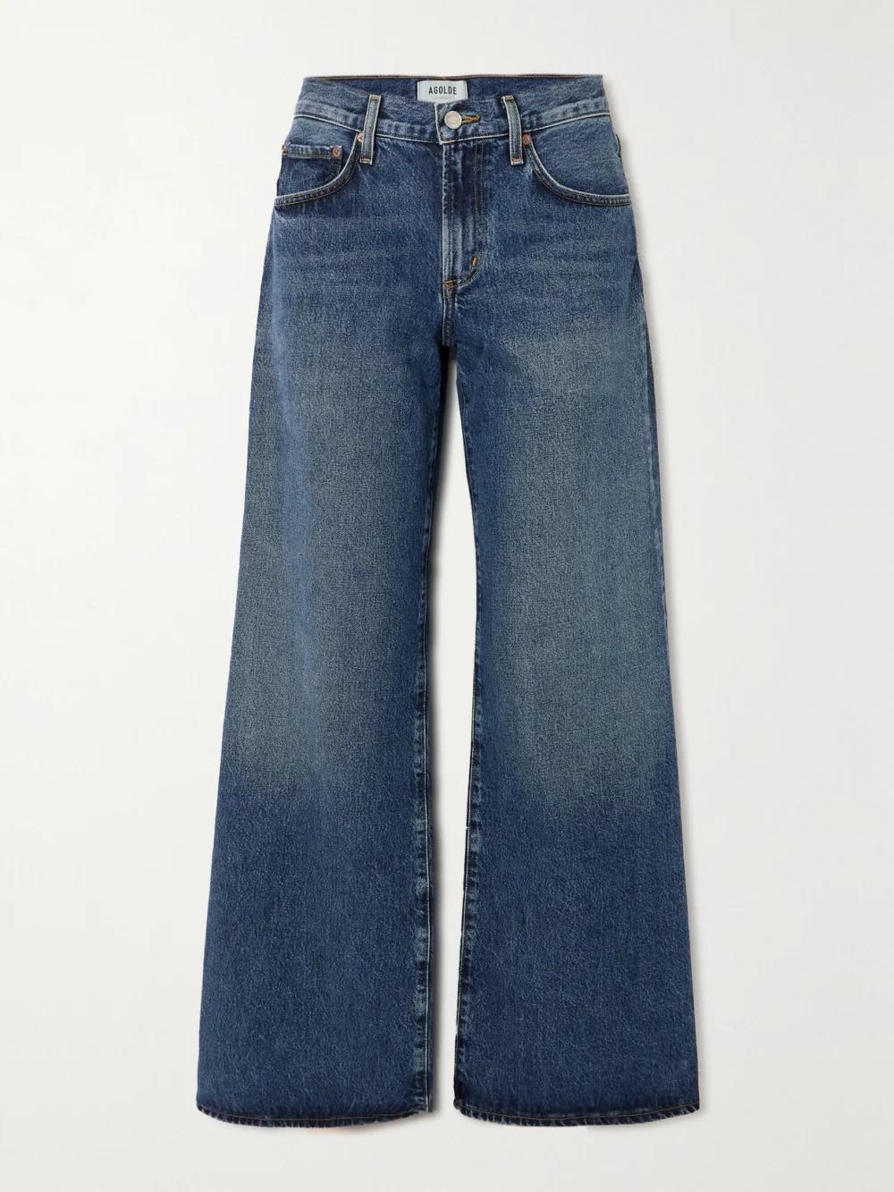 Agolde Clara Baggy Organic Low-rise Flared Jeans in mid denim