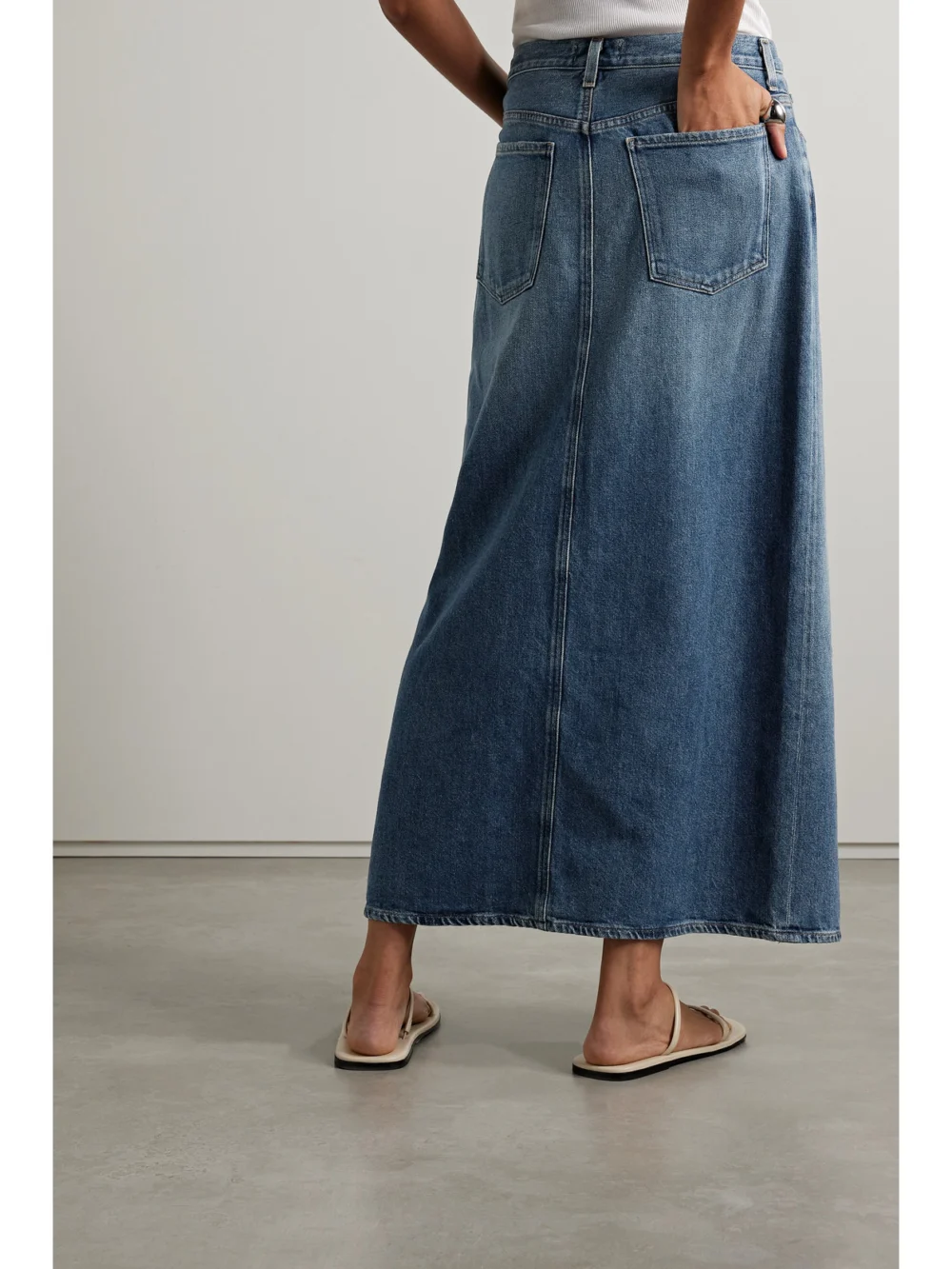 Back view of the Agolde Leif Denim Midi Skirt