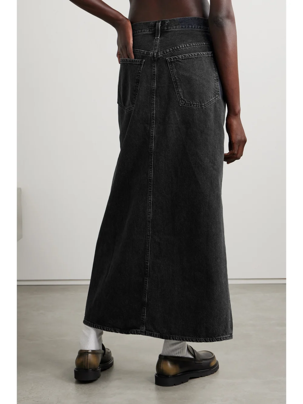 Back view of the Agolde Leif Organic Denim Maxi Skirt