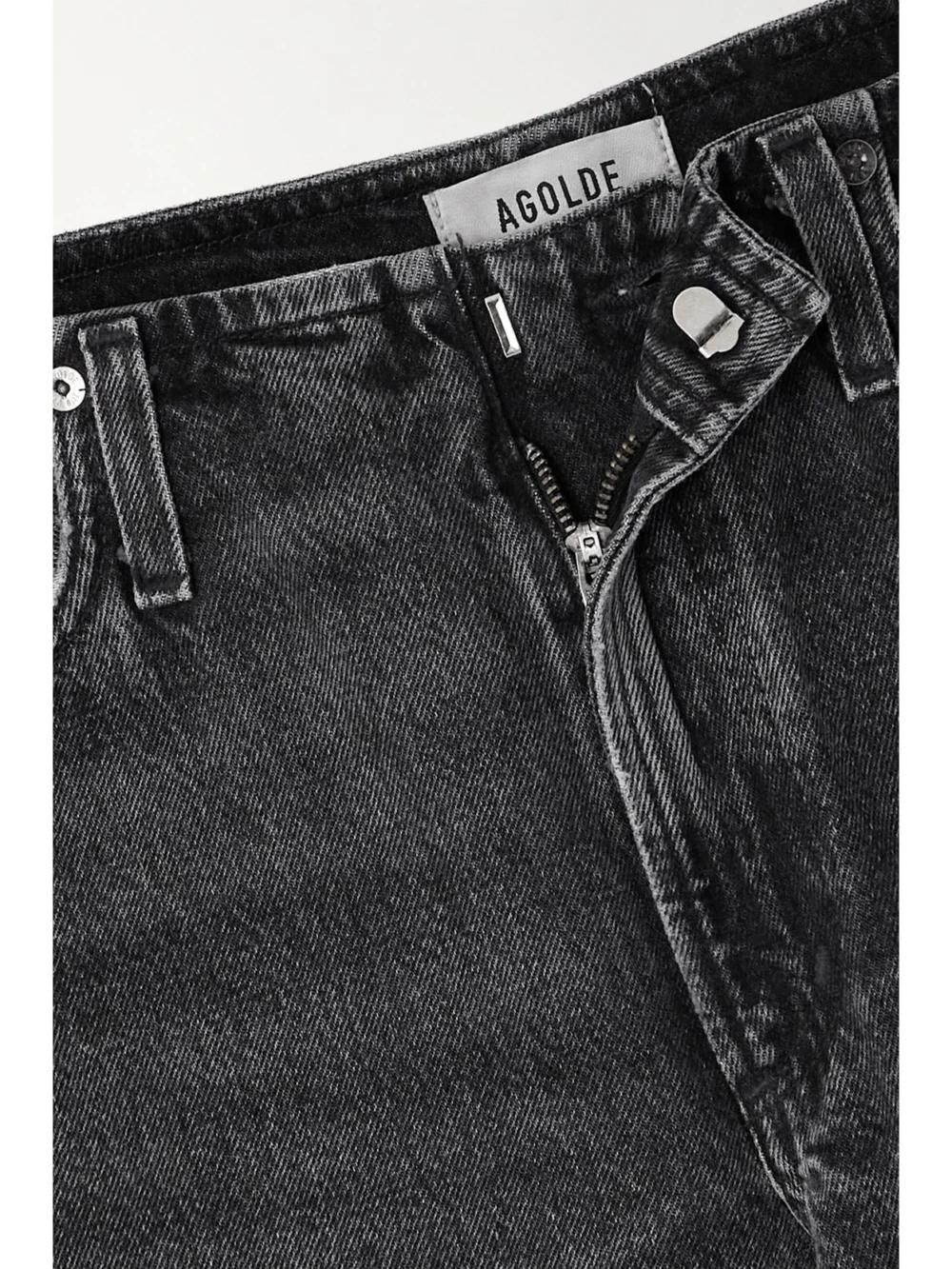 Close-up detail of the Agolde Lex Organic Low-rise Wide-leg Jeans