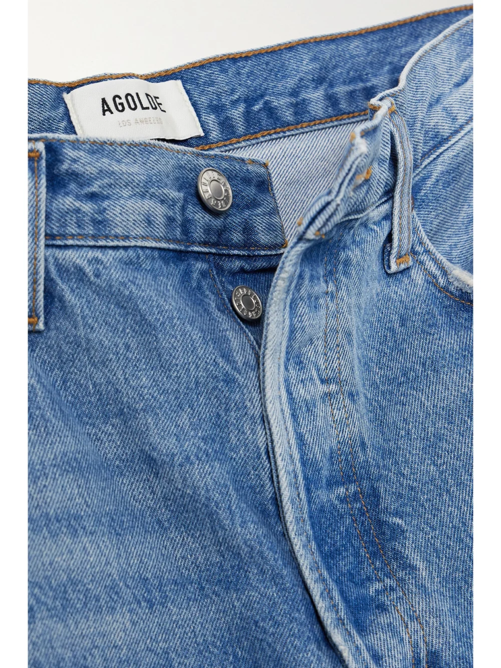 Close-up detail of the Agolde Low Slung Puddle Low-rise Straight-leg Jeans