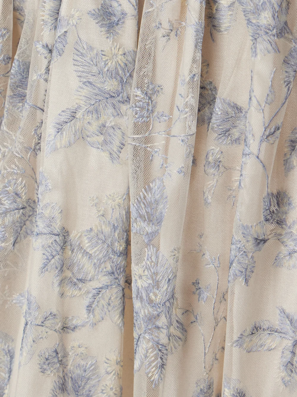Close-up detail of the Agua by Agua Bendita Alhelí Bougainvillea Off-the-shoulder Embellished Tulle Midi Dress