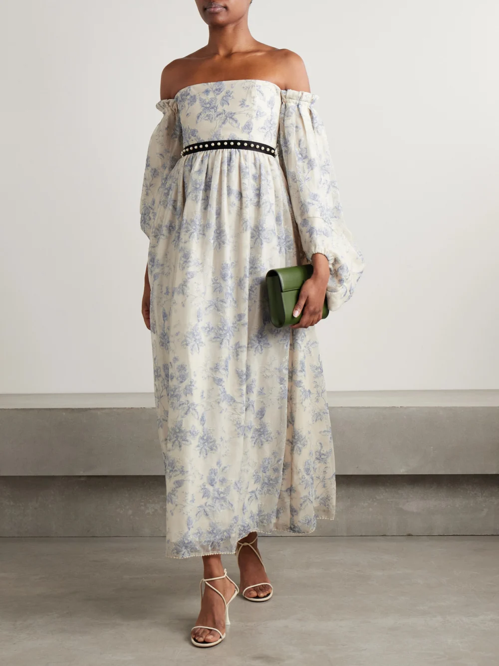 Agua by Agua Bendita Alhelí Bougainvillea Off-the-shoulder Embellished Tulle Midi Dress, worn by a model