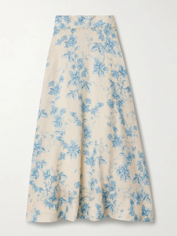 Agua by Agua Bendita Bergamota Bougainvillea Embellished Floral-print Linen Midi Skirt