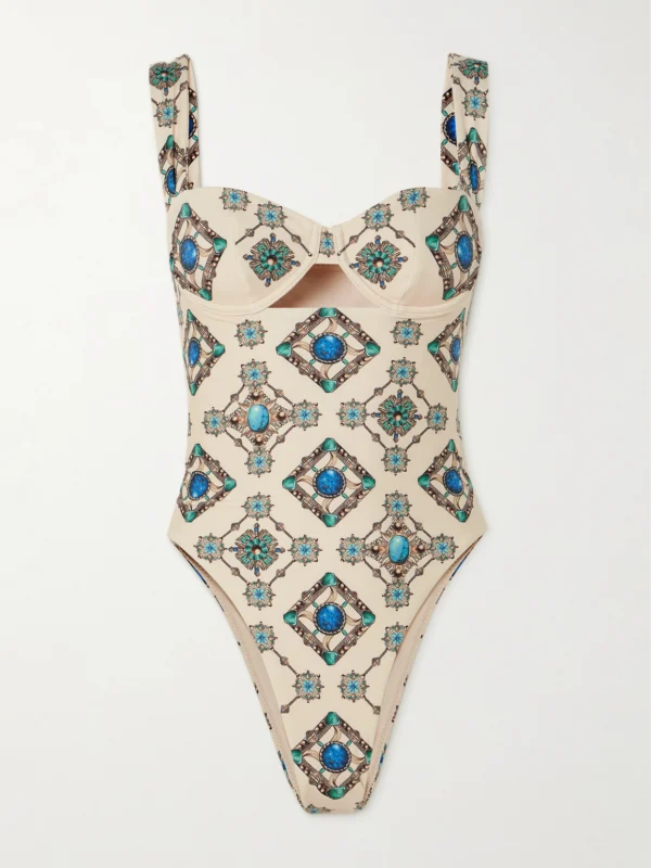Agua by Agua Bendita Citrino Platero Cutout Printed Recycled Underwired Swimsuit
