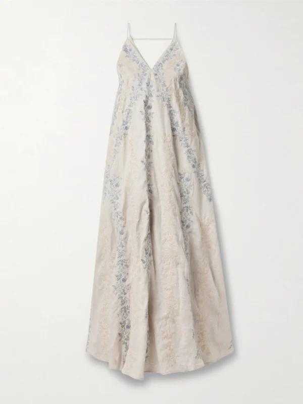 Agua by Agua Bendita Soledad Bougainvillea Embroidered Linen Maxi Dress