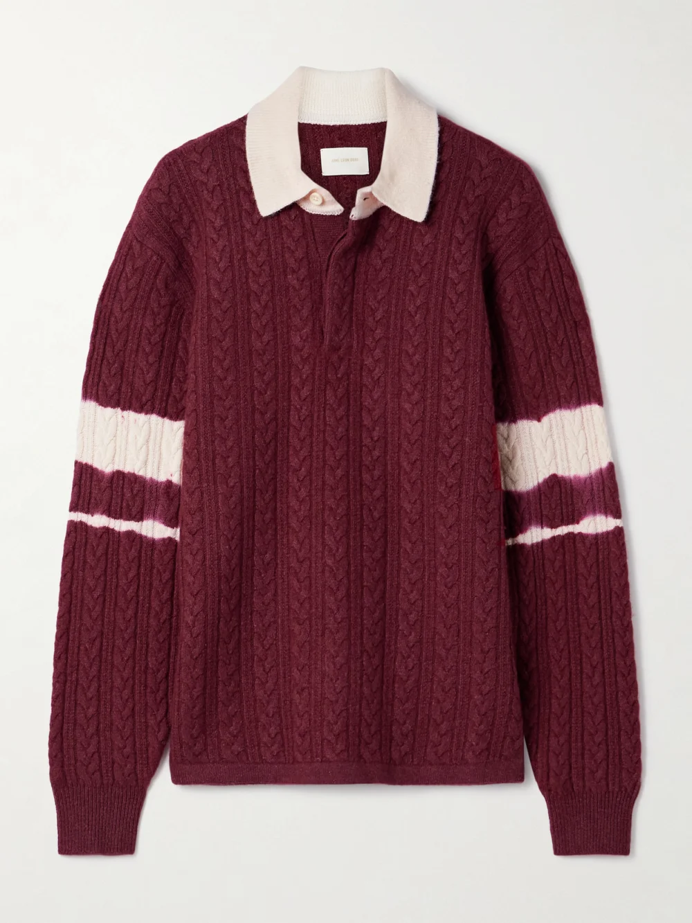 Aimé Leon Dore Cable-knit Striped Wool and Cotton-blend Polo Shirt in burgundy