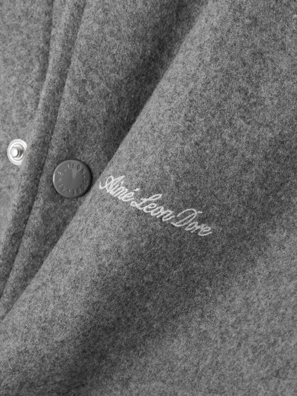 Close-up detail of the Aimé Leon Dore Wool Varsity Jacket
