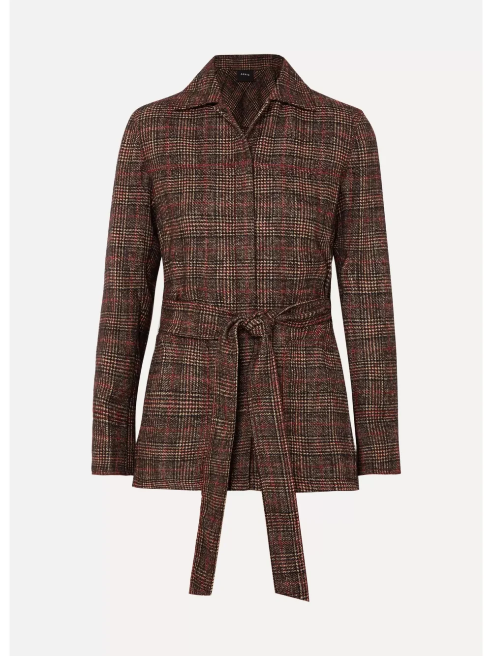 Akris Belted Checked Wool Jacket in brown