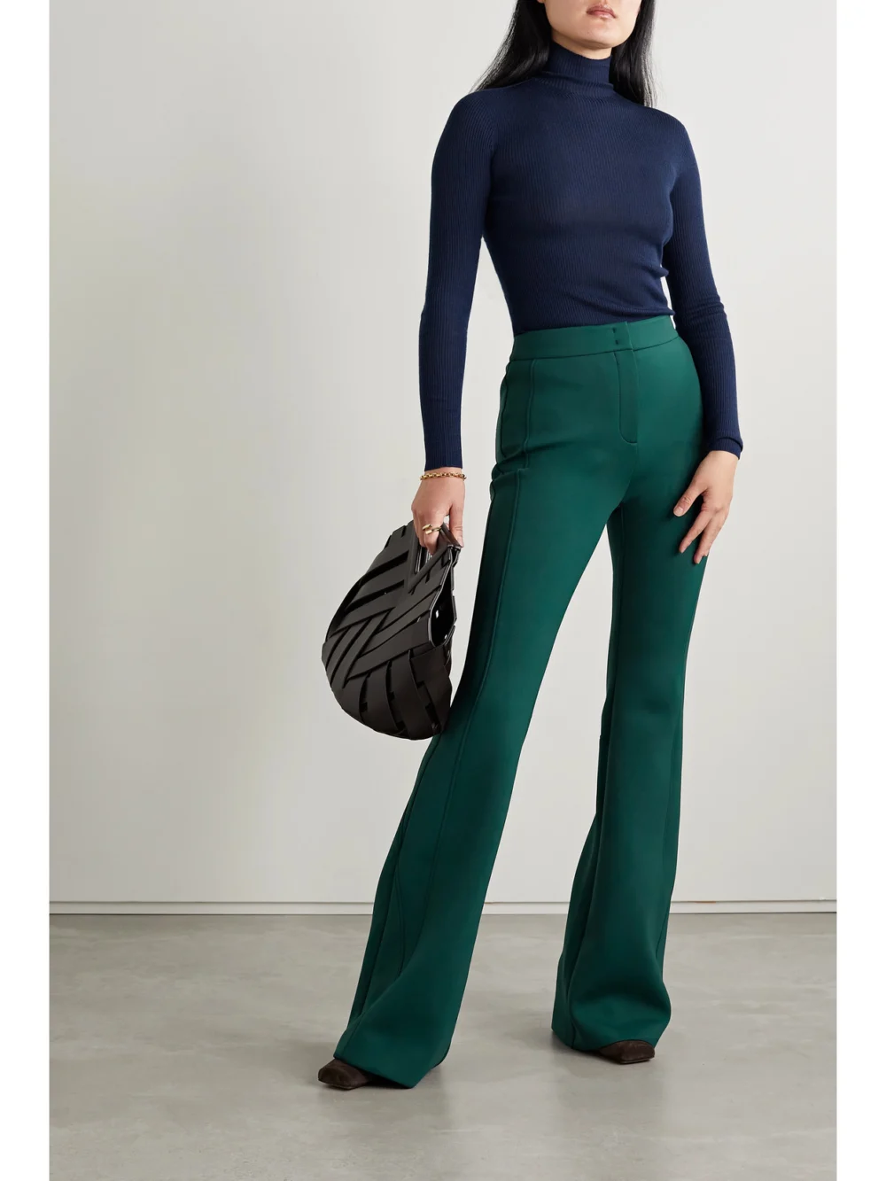 Akris Faris Stretch-cady Flared Pants, worn by a model