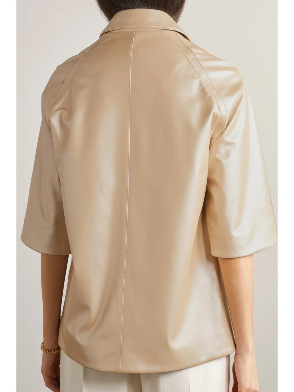 Back view of the Akris Gina Iridescent Leather Jacket
