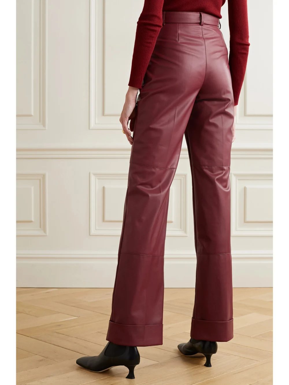 Back view of the Akris Leather Straight-leg Pants