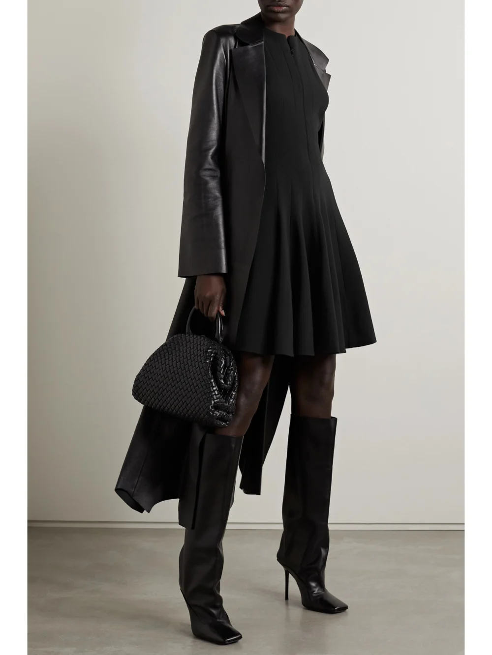 Akris Paneled Wool-blend Mini Dress, worn by a model
