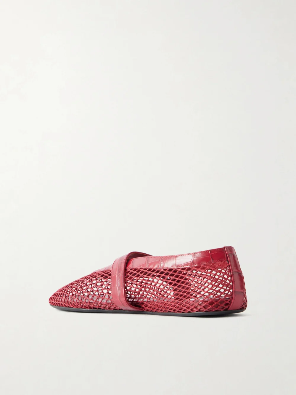 Back view of the Alaïa La Ballerine Croc-effect Leather-trimmed Mesh Ballet Flats