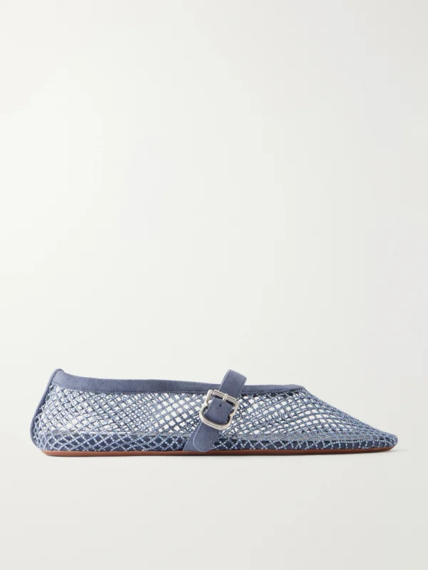 Alaïa La Ballerine Crystal-embellished Suede-trimmed Mesh Ballet Flats