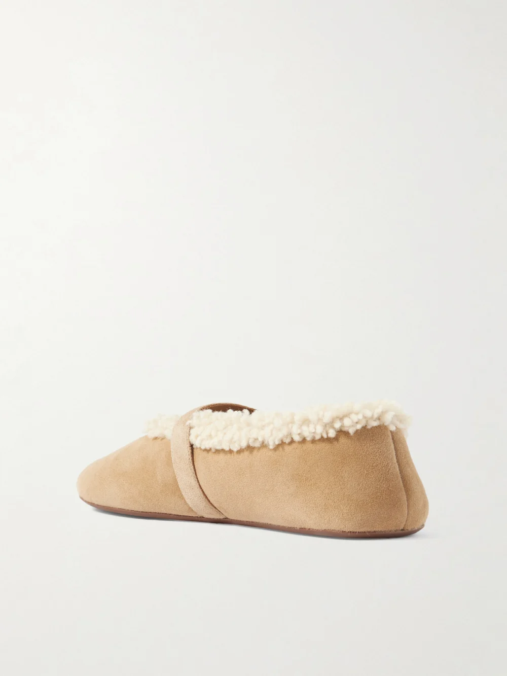 Back view of the Alaïa Shearling-trimmed Suede Ballet Flats
