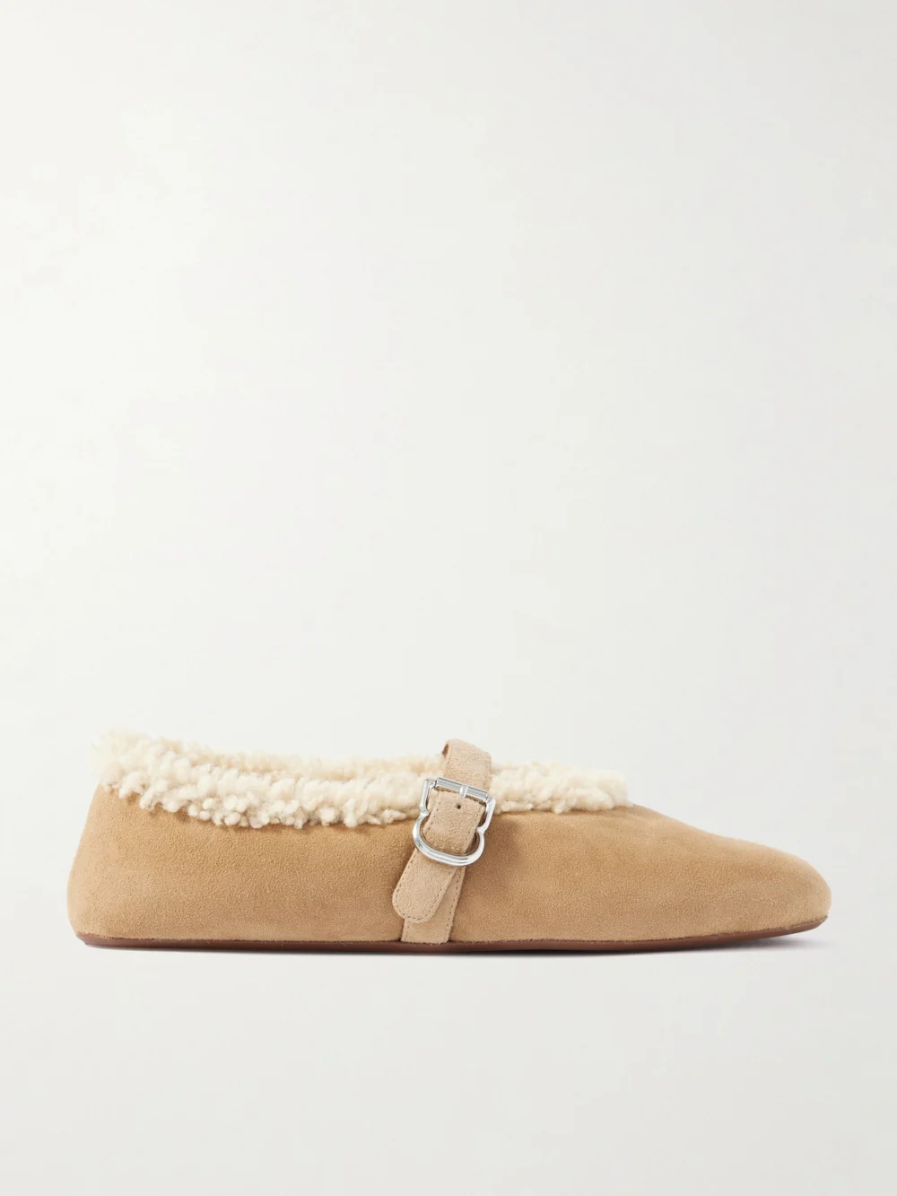 Alaïa Shearling-trimmed Suede Ballet Flats in camel
