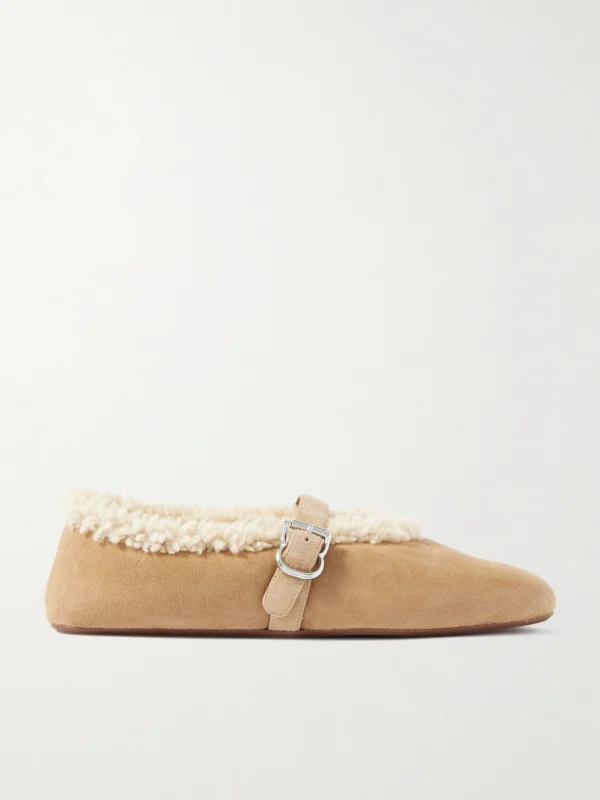 Alaïa Shearling-trimmed Suede Ballet Flats