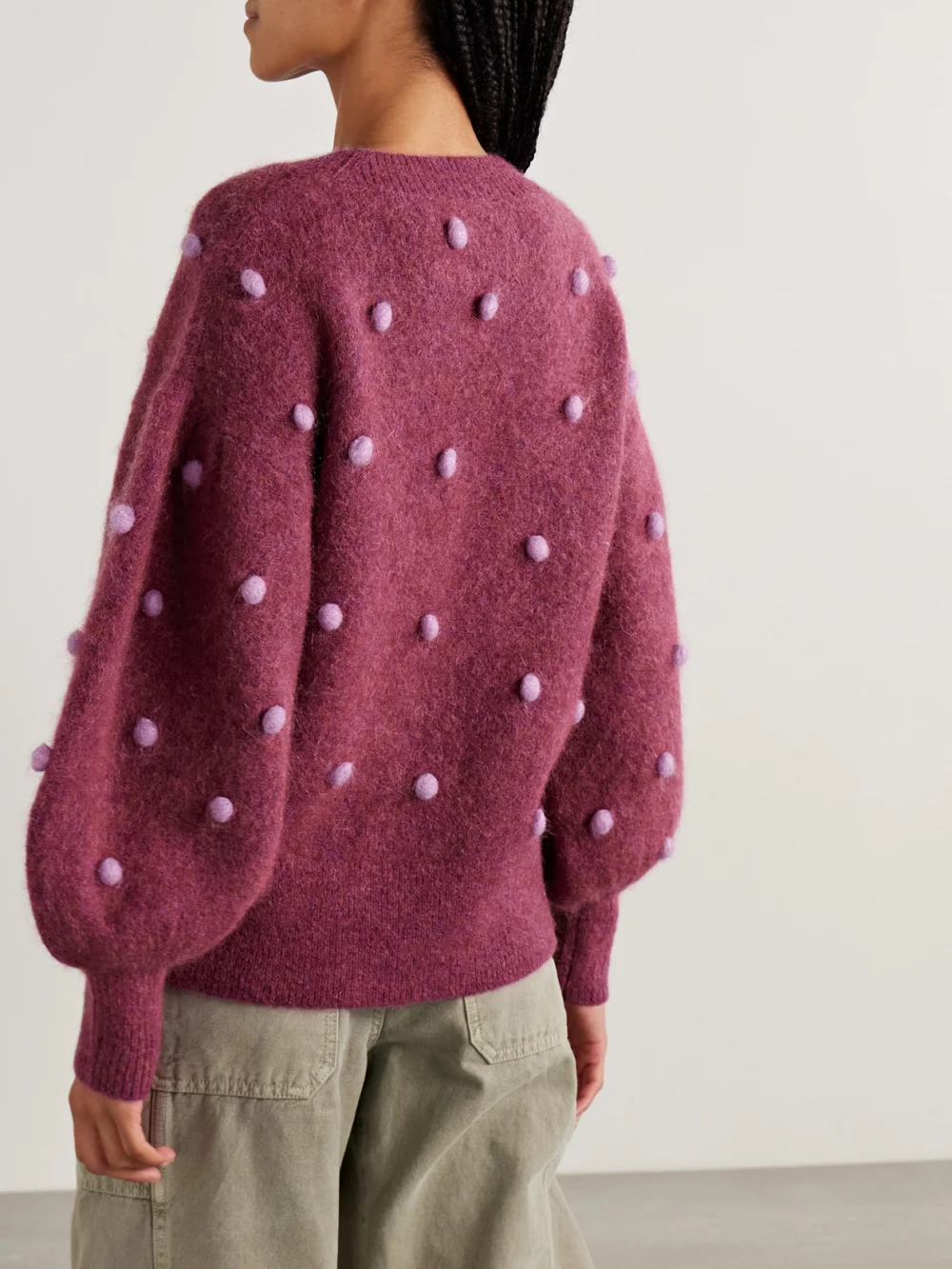 Back view of the Alémais Elia Pompom-embellished Knitted Sweater